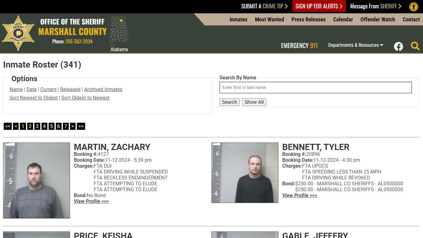 Inmate Roster - Current Inmates Booking Date Descending - Marshall ...